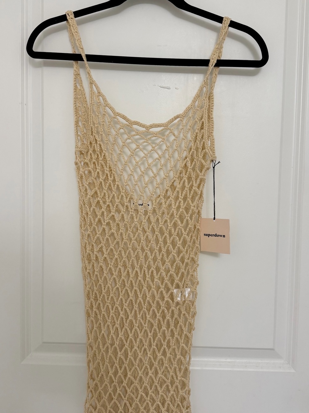superdown Beige Crochet Net Slip Dress